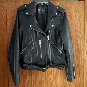 Belted Motorcycle Jacket Genuine Real Leather Moto coat from Bagatelle NYC sz M